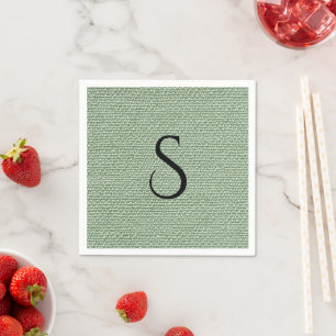 Elegant Faux Linen Sage Green Monogram  Napkin
