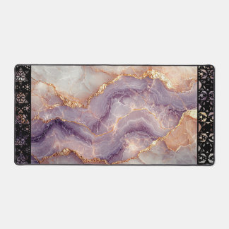 Elegant Faux Marble Black Ornate Trim Desk Mat