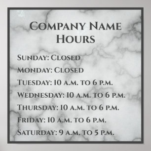 Elegant Faux Marble Business Hours Poster