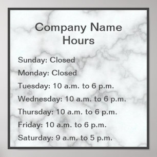Elegant Faux Marble Hours of Operation Poster