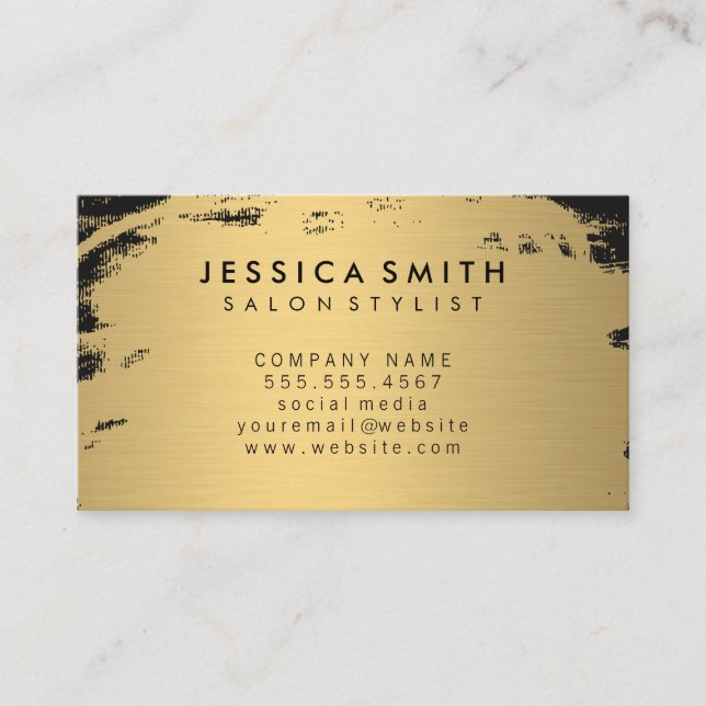 Elegant Faux Metallic Gold and Black Business Card (Front)