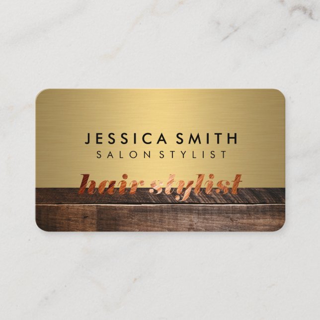 Elegant Faux Metallic Gold and Black Stylist Icon Business Card (Front)