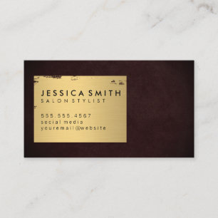 Elegant Faux Metallic Gold Brushed / Deep Red Business Card