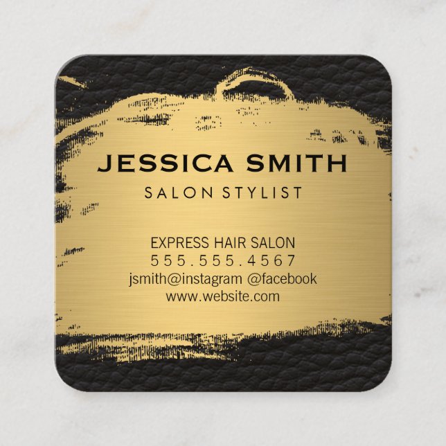 Elegant Faux Metallic Gold Leather Print Square Business Card (Front)