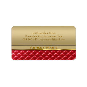 Elegant Faux Metallic Gold Quilted Red Leather Label