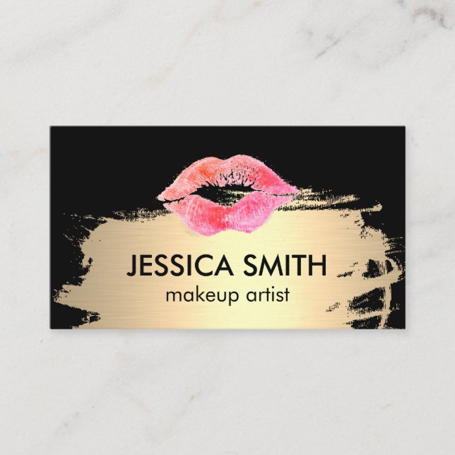 Elegant Faux Metallic Gold with Kiss Business Card (Front)