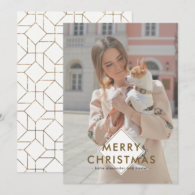 Elegant Faux Metallic Merry Christmas Photo Holiday Card (Front/Back)