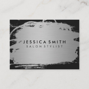Elegant Faux Metallic Silver and Black Business Card
