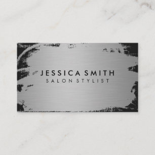 Elegant Faux Metallic Silver and Black Business Card