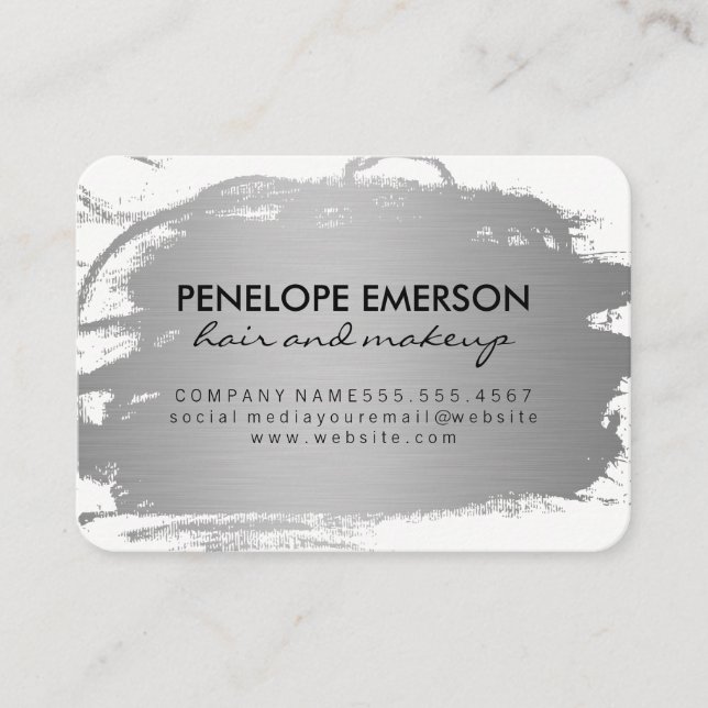 Elegant Faux Metallic Silver Brushed Business Card (Front)