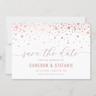 Elegant Faux Pink Foil Confetti Modern White Save The Date