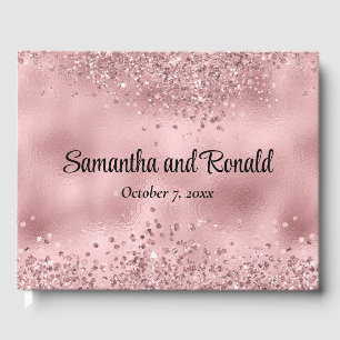 Elegant Faux Pink Glitter and Foil Wedding Guest Book