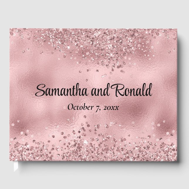 Elegant Faux Pink Glitter and Foil Wedding Guest Book (Front)