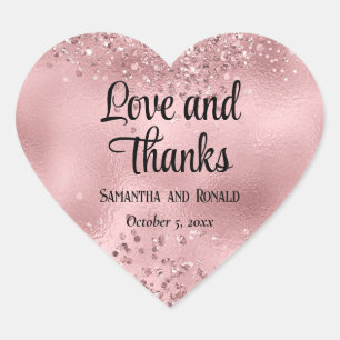 Elegant Faux Pink Glitter and Foil Wedding Heart Sticker