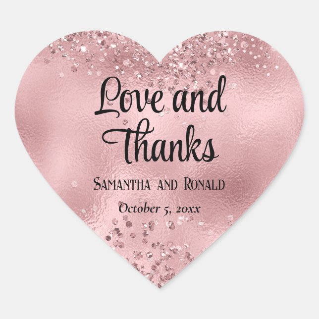 Elegant Faux Pink Glitter and Foil Wedding Heart Sticker (Front)