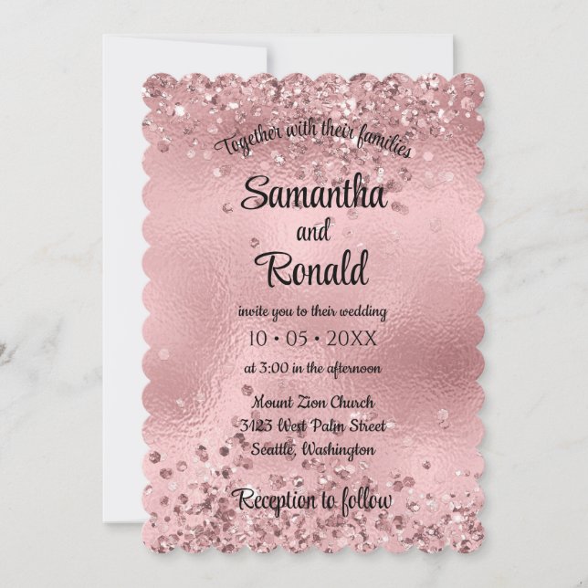 Elegant Faux Pink Glitter and Foil Wedding  Invitation (Front)