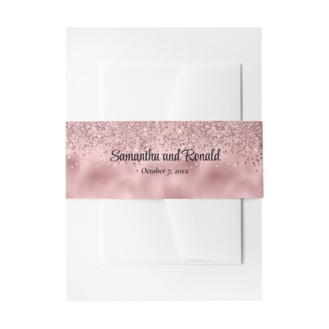 Elegant Faux Pink Glitter and Foil Wedding Invitation Belly Band (Front Example)