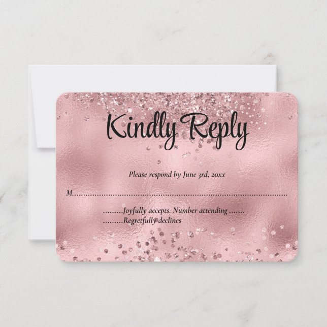 Elegant Faux Pink Glitter & Foil Wedding RSVP card (Front)