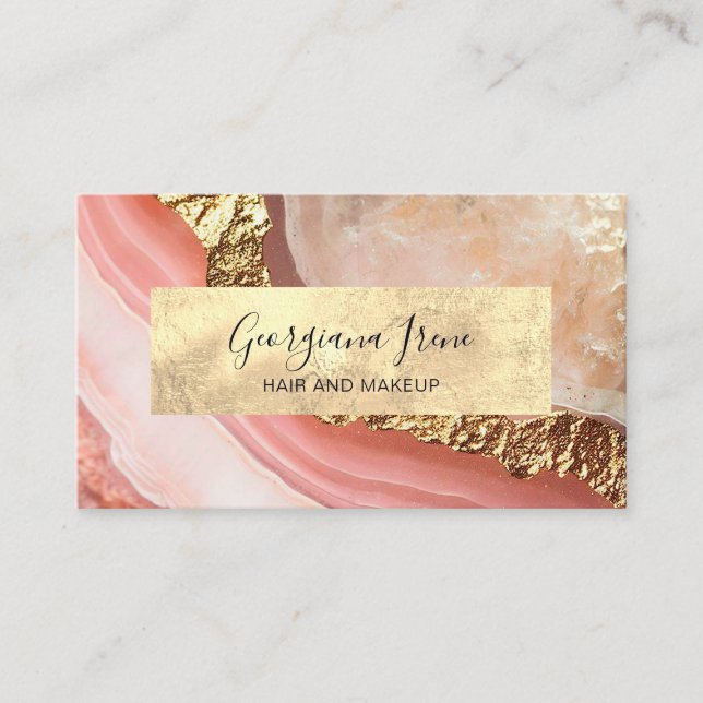Elegant Faux Pink Gold Marble Agate Business Card (Front)