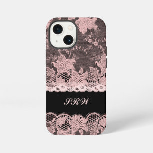 Elegant Faux Pink Lace and Black iPhone 13 Mini Case