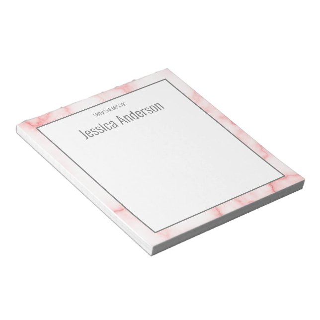 Elegant Faux Pink Marble From the Desk of Notepad (Angled)