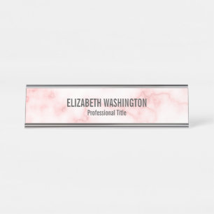 Elegant Faux Pink Marble Grey Text Name Job Title Desk Name Plate