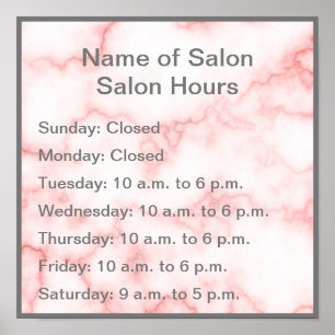 Elegant Faux Pink Marble Hours of Operation Poster