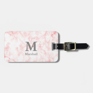 Elegant Faux Pink Marble with Monogram Luggage Tag