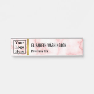 Elegant Faux Pink Marble & Your Logo Here Office Door Sign