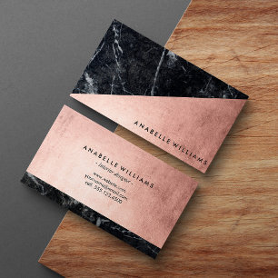 Elegant Faux Rose Gold and Black Marble Business Card