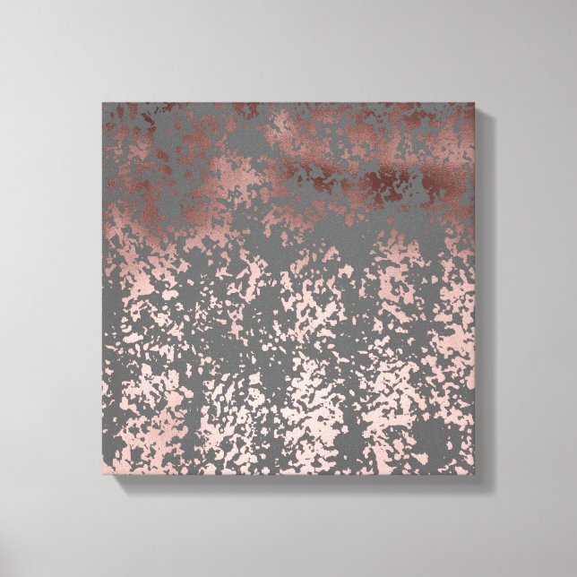 elegant faux rose gold and grey brushstrokes canvas print (Front)