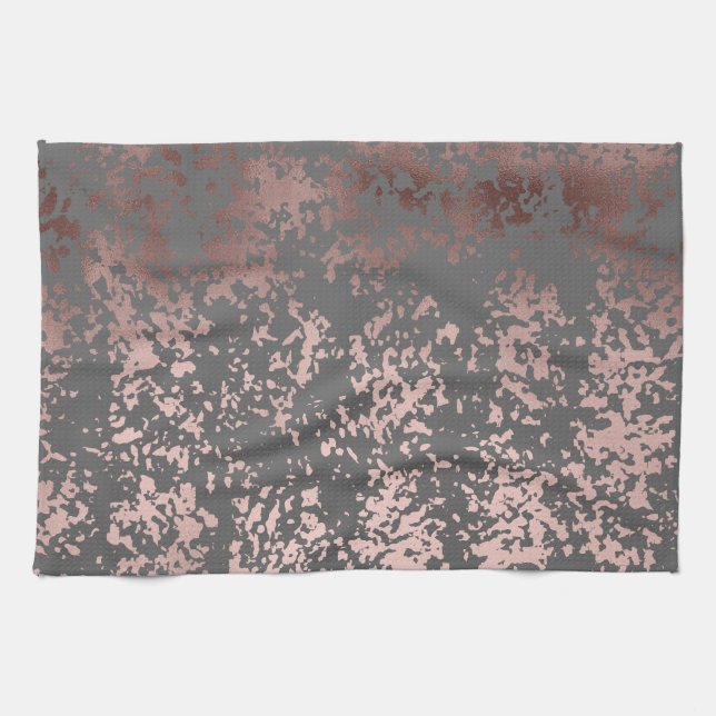 elegant faux rose gold and grey brushstrokes tea towel (Horizontal)