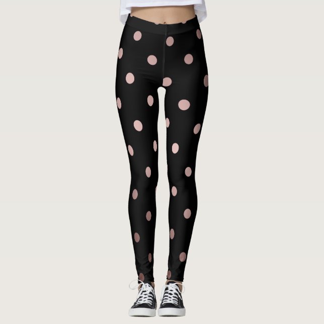 elegant faux rose gold black polka dots leggings (Front)