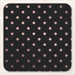 elegant faux rose gold black polka dots square paper coaster
