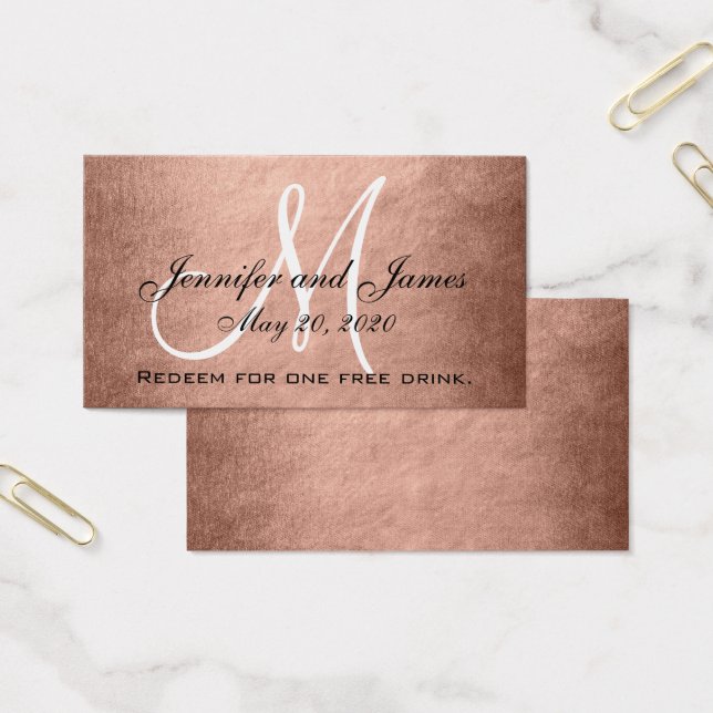 Elegant Faux Rose Gold Black Wedding Drink Card (Office)