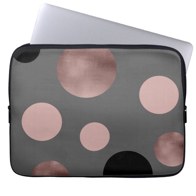 elegant faux rose gold blush pink black circles laptop sleeve (Front)