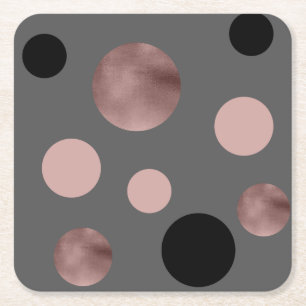 elegant faux rose gold blush pink black circles square paper coaster