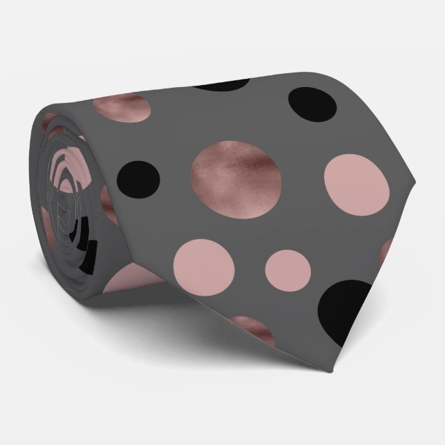 elegant faux rose gold blush pink black circles tie (Rolled)