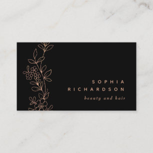 Elegant Faux Rose Gold Botanical on Black Business Card