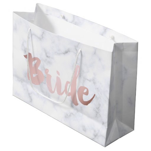 Image of elegant faux rose gold "bride" white marble Large Gift Bag