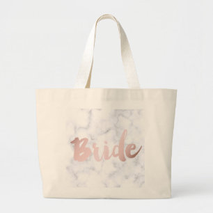 elegant faux rose gold "bride" white marble large tote bag