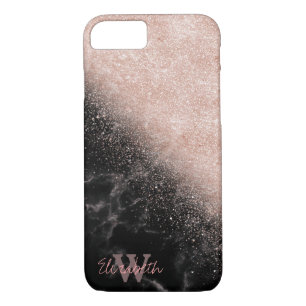 Elegant faux rose gold confetti black marble image iPhone 8/7 case
