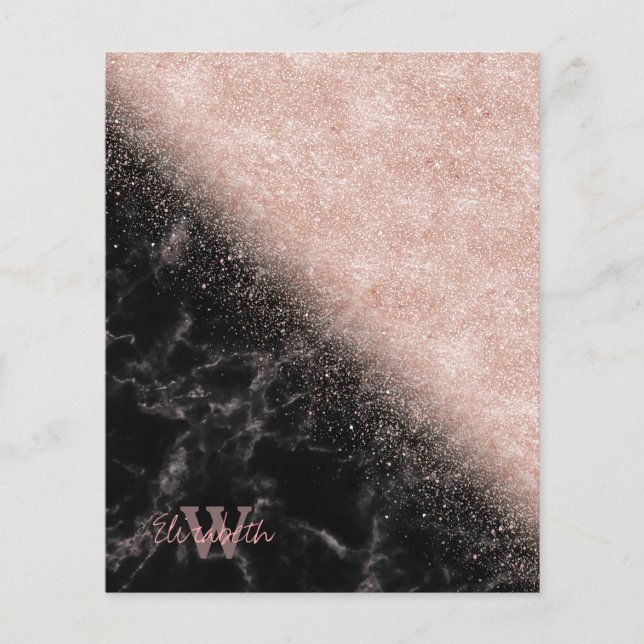 Elegant faux rose gold confetti black marble image flyer (Front)