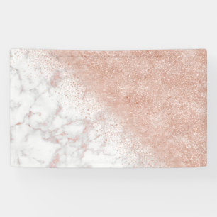 Elegant faux rose gold confetti white marble image banner