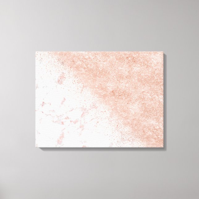 Elegant faux rose gold confetti white marble image canvas print (Front)