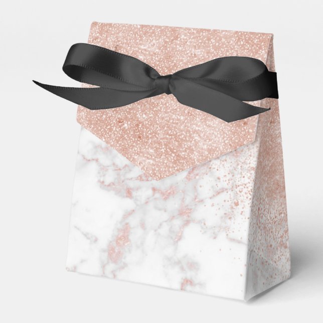 Elegant faux rose gold confetti white marble image favour box (Front Side)
