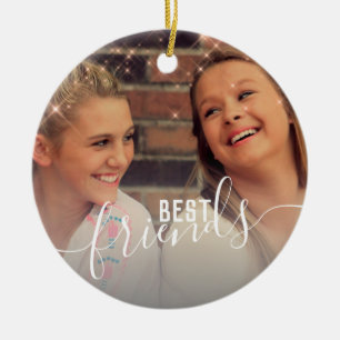 Elegant faux rose gold custom best friends photo ceramic tree decoration