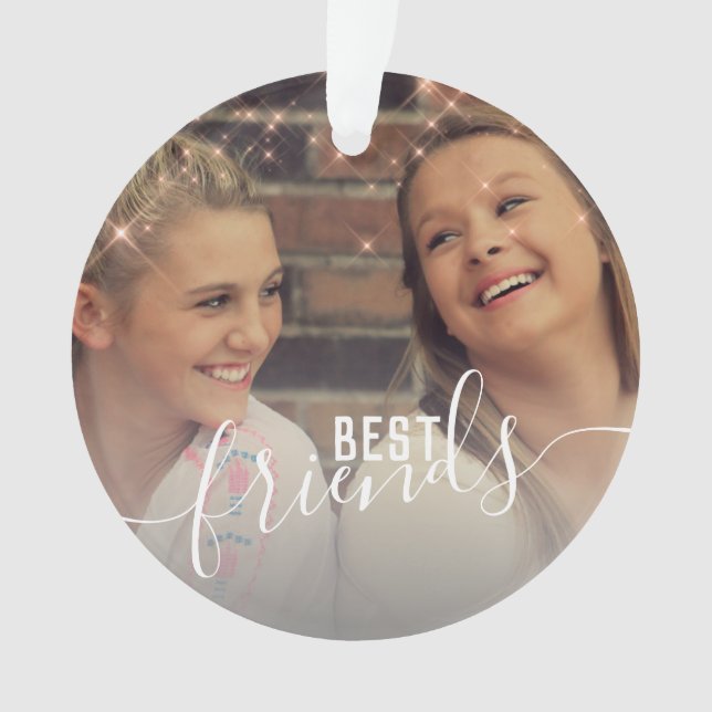 Elegant faux rose gold custom best friends photo ornament (Front)