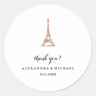 Elegant Faux Rose Gold Eiffel Tower Thank You Classic Round Sticker