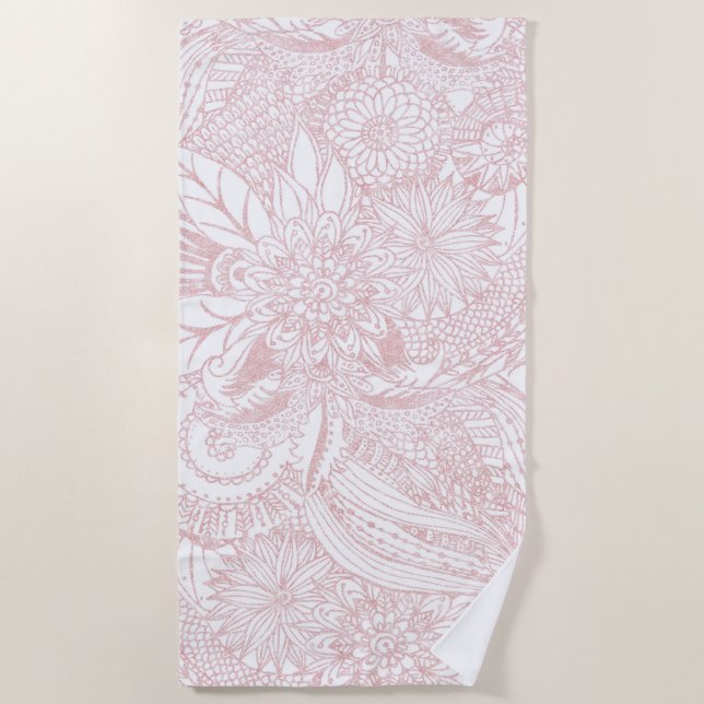 Elegant faux rose gold floral mandala design beach towel (Front)